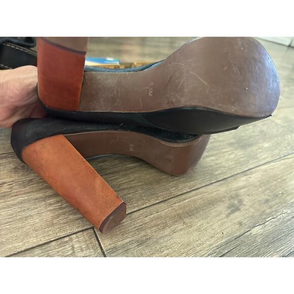 Jeffrey Campbell Women's Black Foxy Wood Platform Heel Sandals T-strap Size 8.5 - Picture 7 of 10